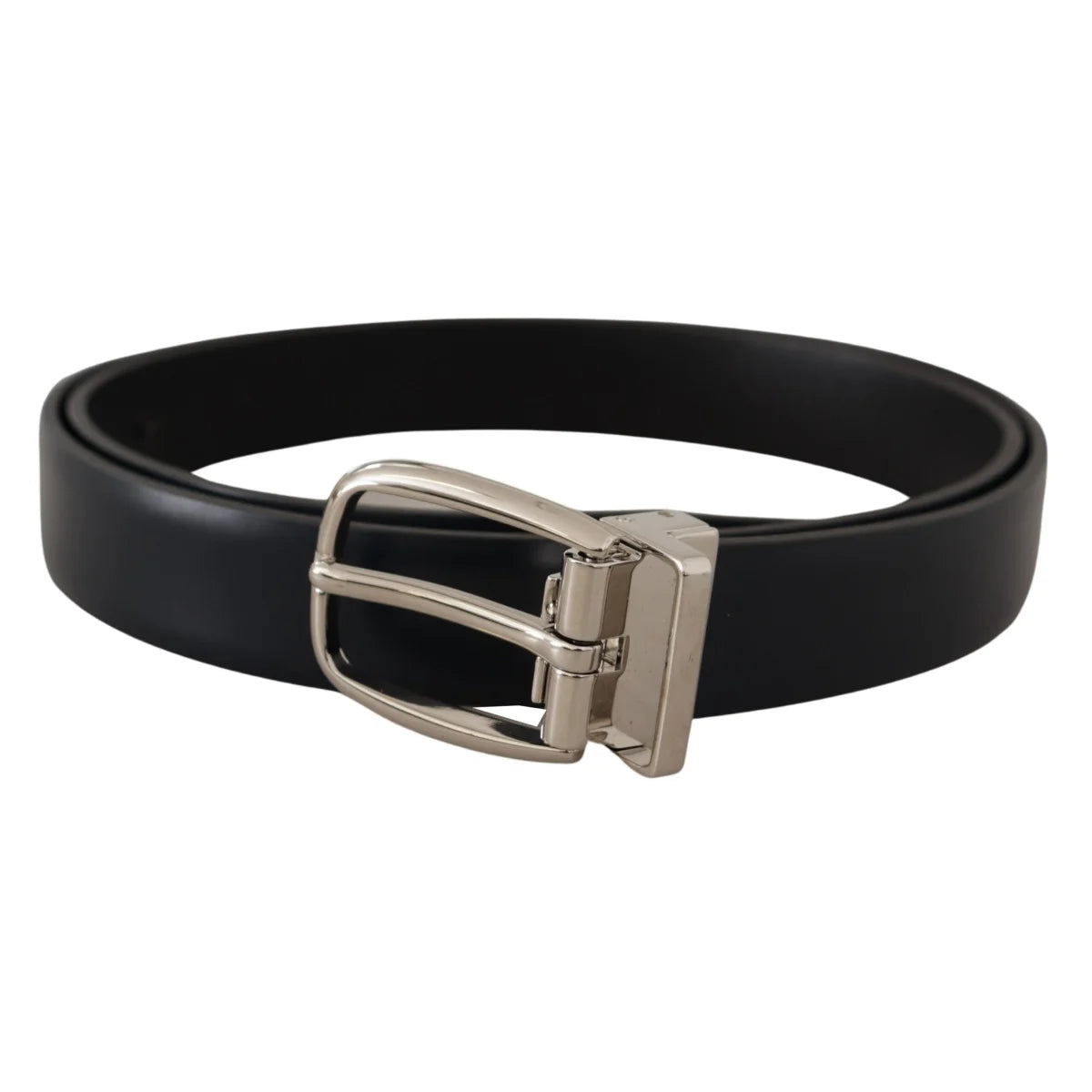 Dolce & Gabbana Black Leather Dress Belt with Silver Tone Buckle
