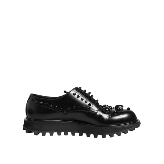 Dolce & Gabbana Black Leather Studded Lace-Up Dress Shoes for Men