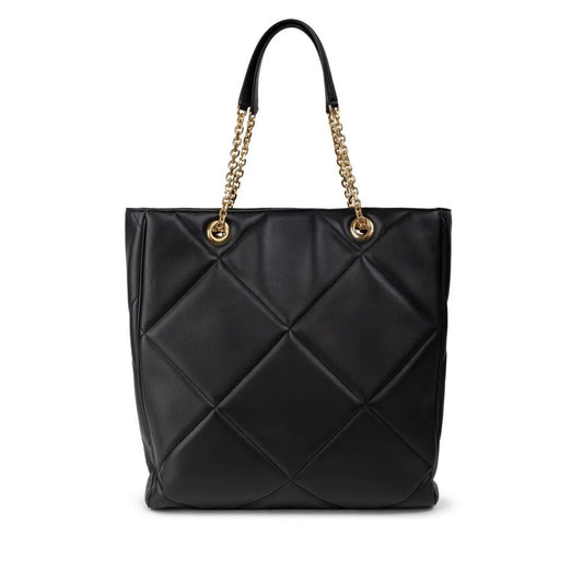 Dolce & Gabbana Black Leather Tote Bag with Gold Chain Handles
