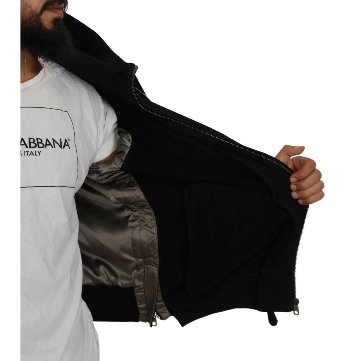 Dolce & Gabbana Black Nylon Bomber Jacket with Logo Details