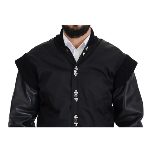 Dolce & Gabbana Black Nylon Crystals Coat Buttons Jacket
