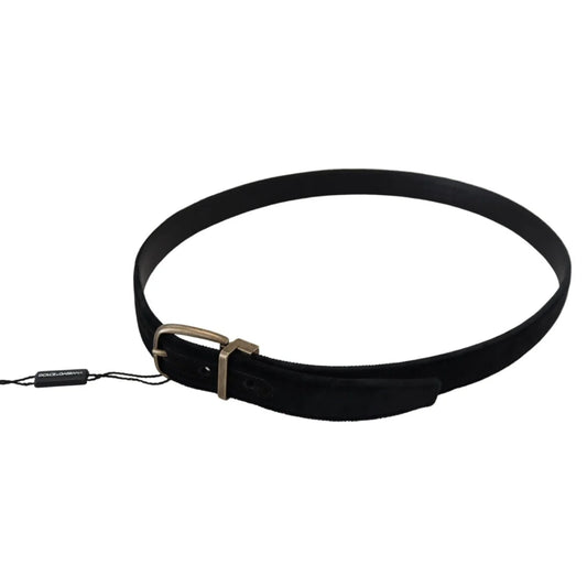 Dolce & Gabbana Black Velvet Leather Antique Metal Buckle