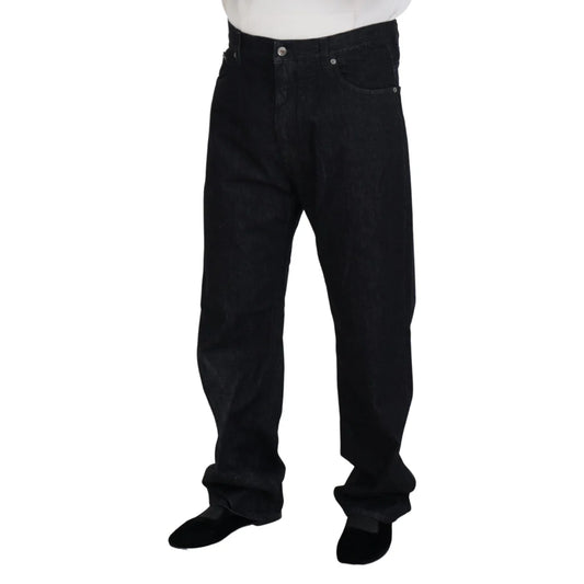 Dolce & Gabbana Black Washed Jeans with Logo Details and Zipper Closure