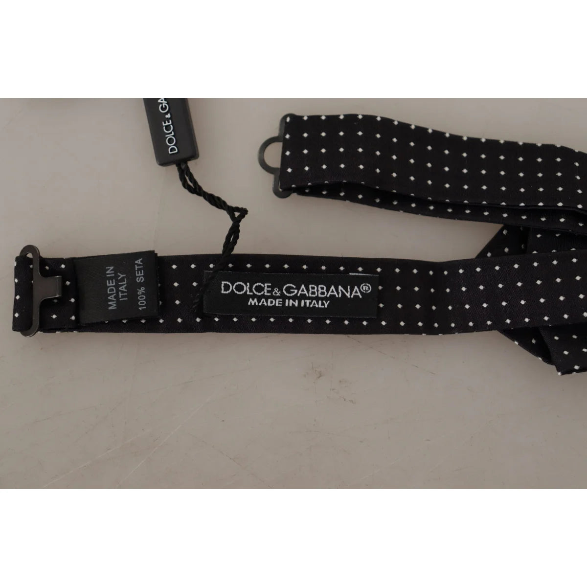 Dolce & Gabbana Black White Polka Dot Adjustable Neck Papillon Bow Tie