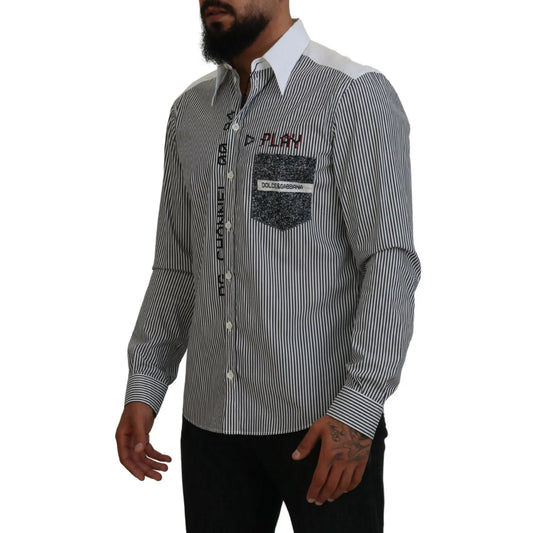 Dolce & Gabbana Black White Striped Long Sleeve Casual Shirt