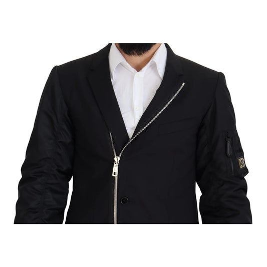 Dolce & Gabbana Black Wool Full Zip Long Sleeves Jacket
