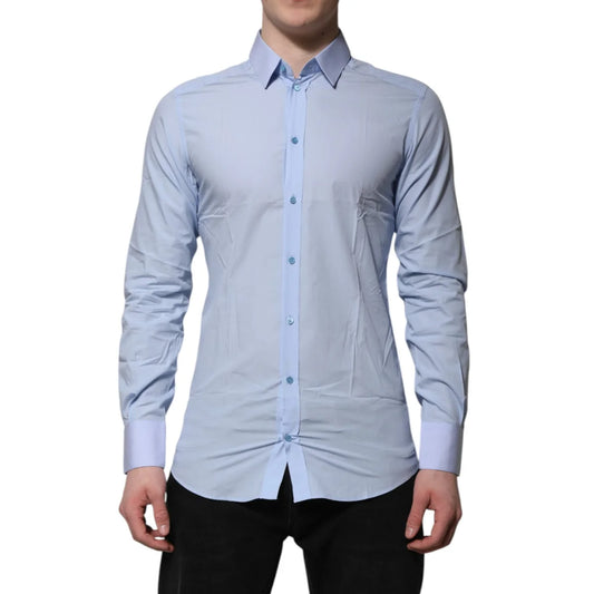 Dolce & Gabbana Blue Cotton Dress Shirt with Long Sleeves