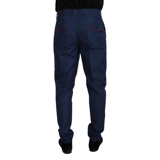Dolce & Gabbana Blue Cotton Silk Trousers Chinos Pants