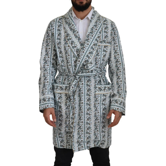 Dolce & Gabbana Blue Floral Cotton Robe Coat Jacket