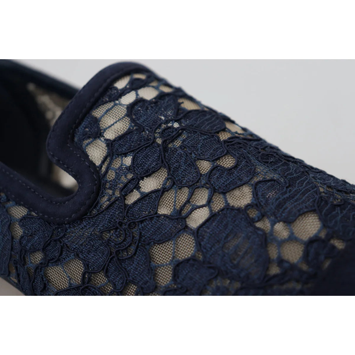 Dolce & Gabbana Blue Floral Lace Slip Ons Loafers Flats Shoes
