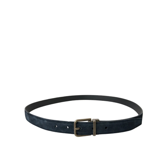 Dolce & Gabbana Blue Suede Leather Gold Metal Buckle Belt