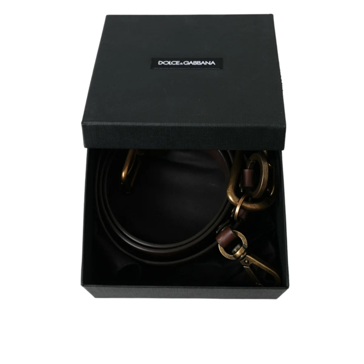 Dolce & Gabbana Brown Calf Leather Gold Metal Buckle Belt