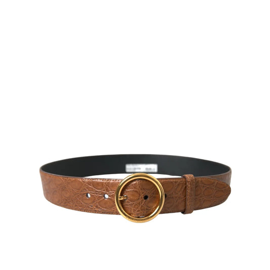 Dolce and Gabbana Brown Exotic Leather Dress Belt with Metal Buckle &