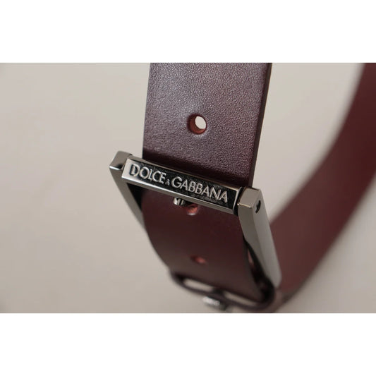 Dolce and Gabbana Brown Leather Belt with Silver Metal Buckle &