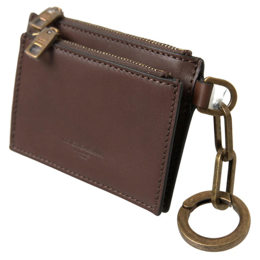 Dolce & Gabbana Brown Leather Coin Purse with Zipper Closure