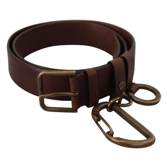 Dolce & Gabbana Brown Leather Gold Metal Buckle Carabiner Belt