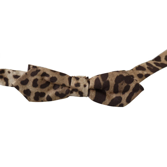 Dolce & Gabbana Brown Leopard Silk Adjustable Neck Papillon Men Bow Tie