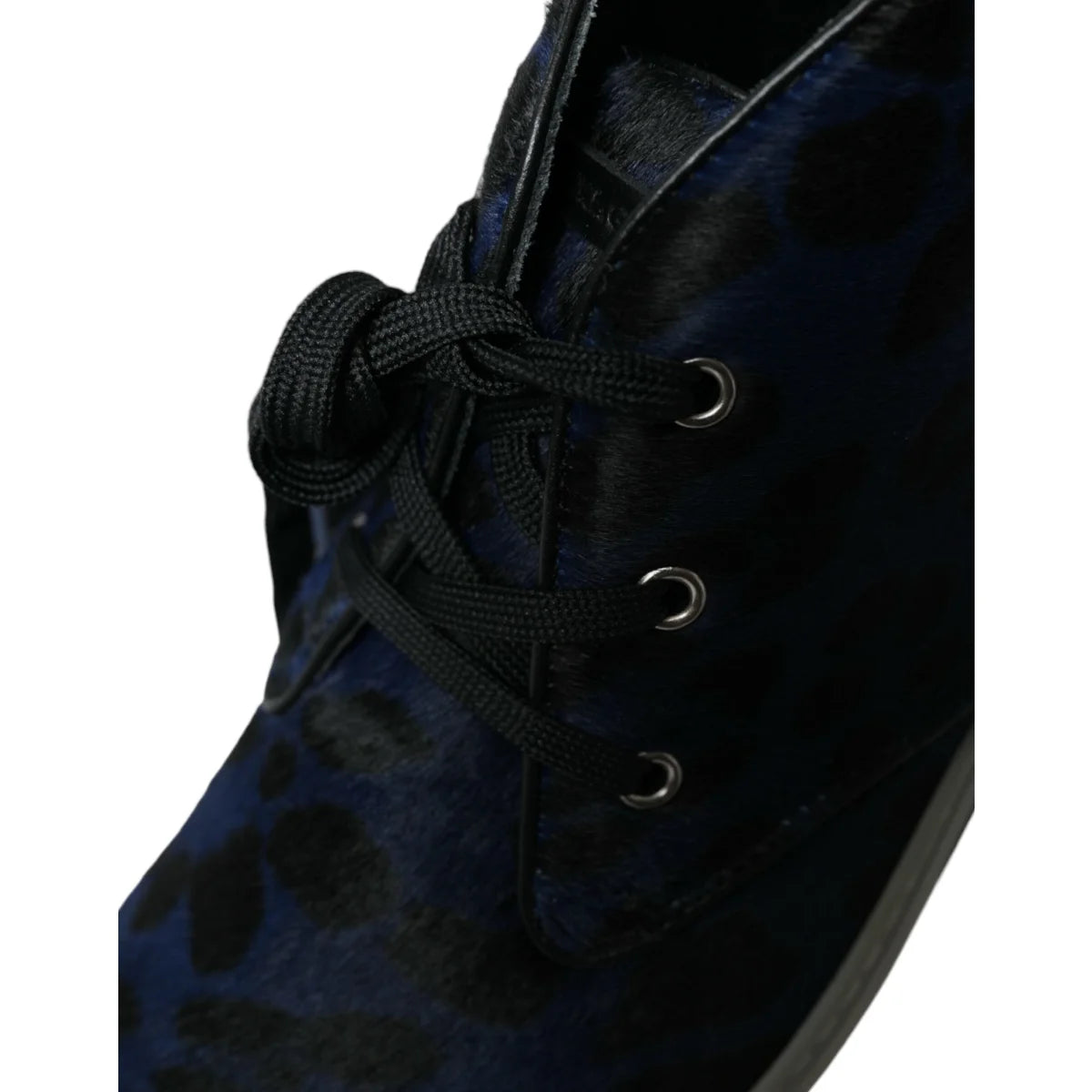 Dolce & Gabbana Calf Leather Hair Blue Leopard Print Sneakers
