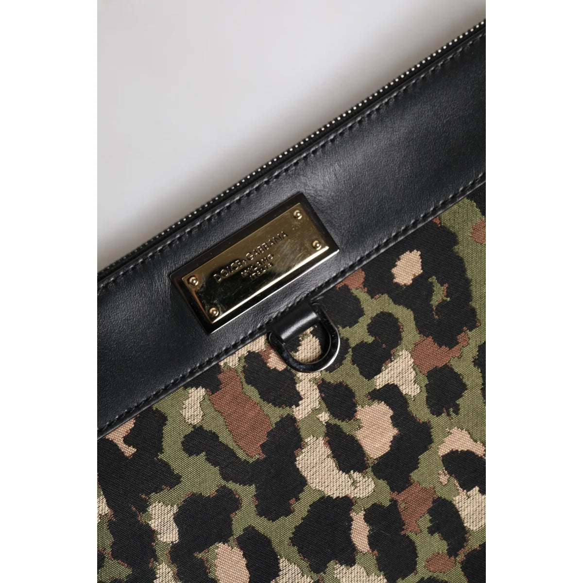 Dolce & Gabbana Camo Leopard Print Logo Plaque Pouch Bag