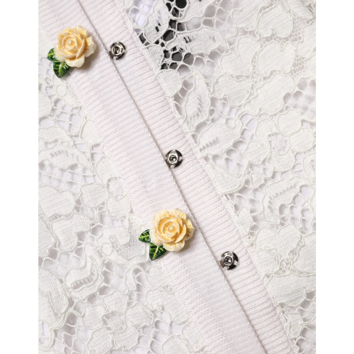 Dolce & Gabbana Cream Lace Knit Cardigan with Rose Buttons