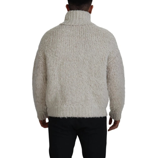 Dolce & Gabbana Cream Wool Knit Turtleneck Pullover Sweater