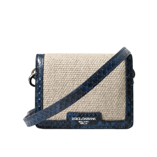 Dolce & Gabbana Crossbody Bag in Beige Raffia with Blue Leather Trim