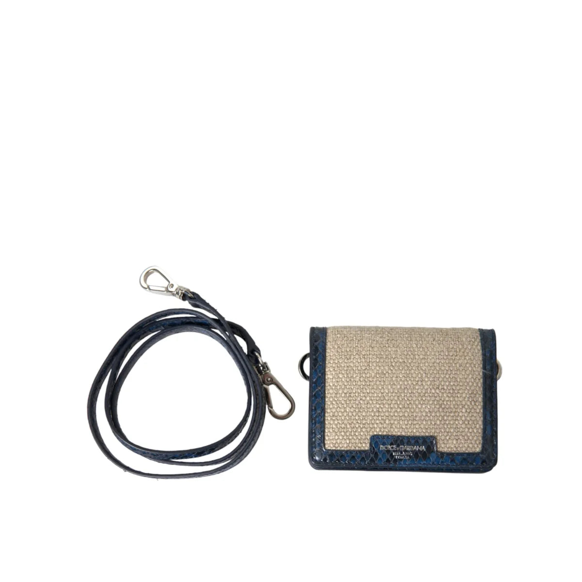 Dolce & Gabbana Crossbody Bag in Beige Raffia with Blue Leather Trim