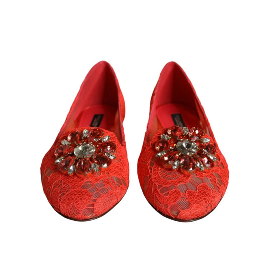 Dolce & Gabbana Crystal Flats in Floral Lace with Sparkling Buckle
