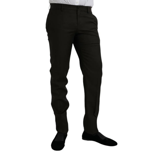 Dolce Gabbana Dark Brown Wool Dress Pants Slim Fit Authentic Style &