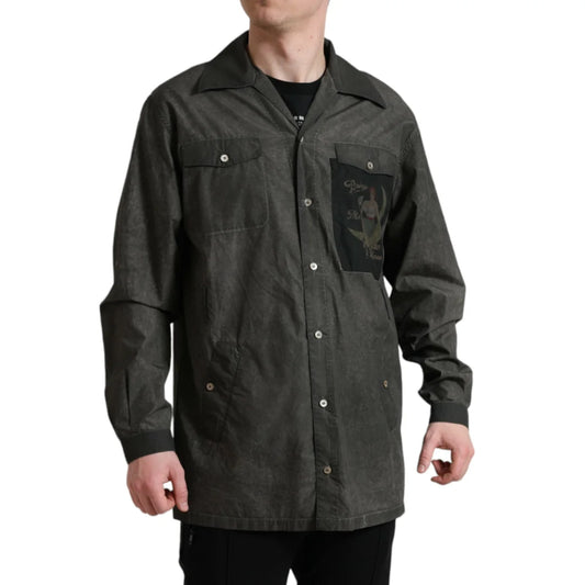 Dolce and Gabbana Dark Gray Cotton Shirt with Long Sleeves &