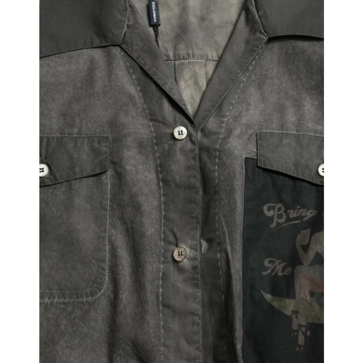 Dolce and Gabbana Dark Gray Cotton Shirt with Long Sleeves &