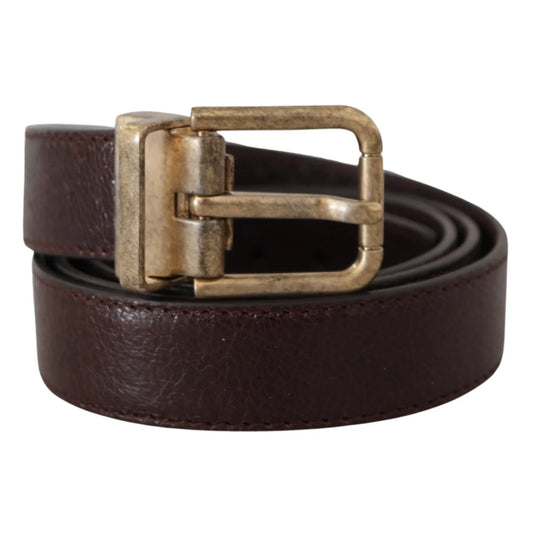 Dolce & Gabbana Elegant Leather Belt with Eye Catching Engraved Buckle