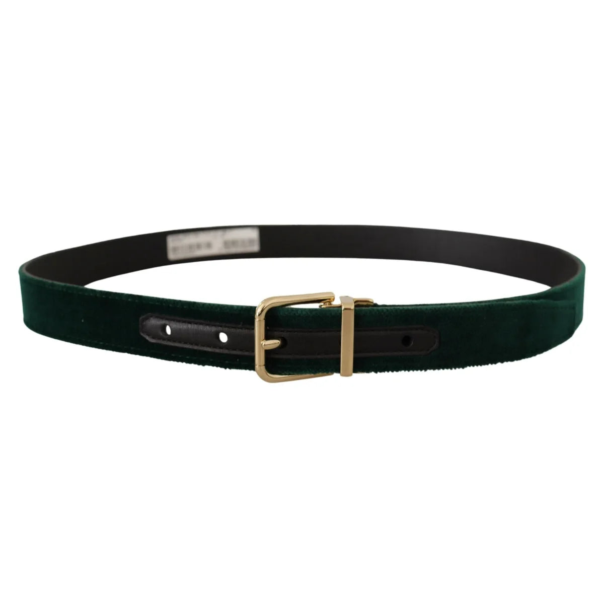 Dolce Gabbana Emerald Velvet Belt with Gold Tone Buckle &