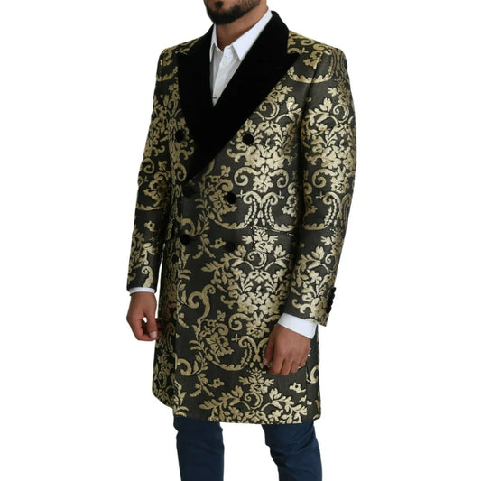 Dolce & Gabbana Gold Black Jacquard Coat Sicilia Jacket Elegance