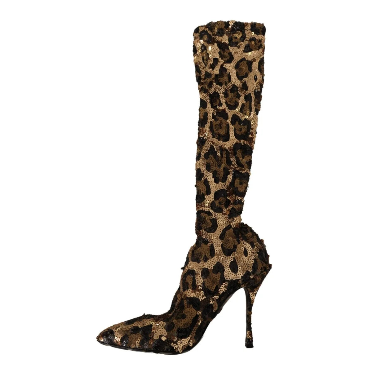 Dolce Gabbana Gold Brown Leopard Sequin Knee High Boots &
