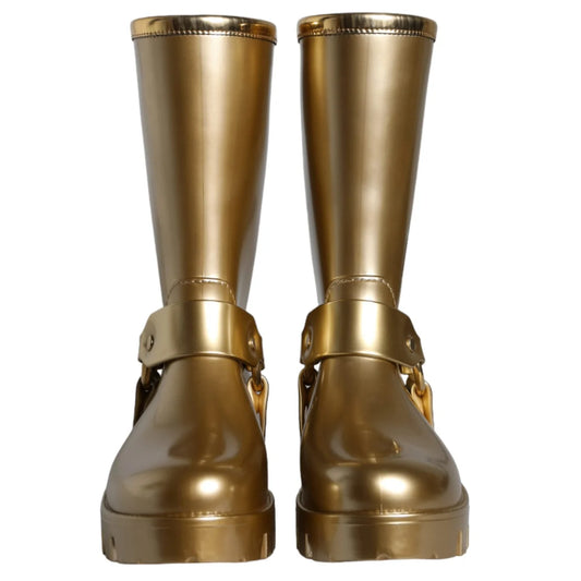 Dolce Gabbana Gold Rubber Rain Boots Dress Ready Shine &