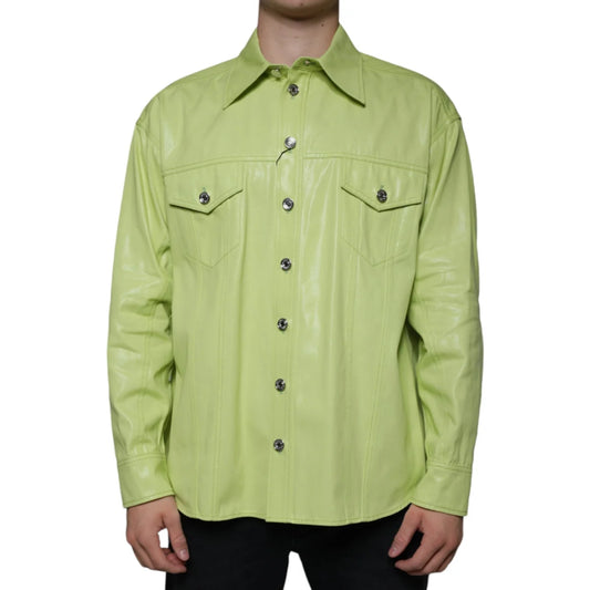 Dolce and Gabbana Green Cotton Collared Shirt for Men Long Sleeve &