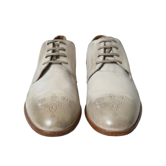 Dolce & Gabbana High Craftsmanship White Calfskin Leather Derby Shoes