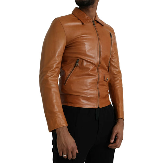 Dolce Gabbana Lamb Leather Blouson Jacket Full Zip Luxury Style &
