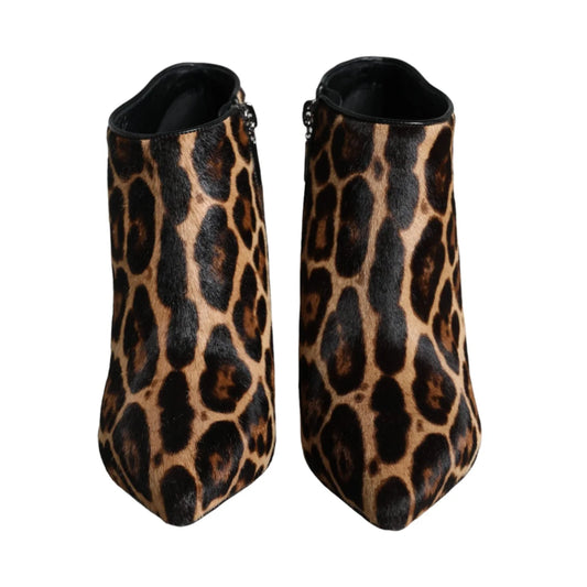 Dolce and Gabbana Leopard Calf Fur Stiletto Ankle Boots &