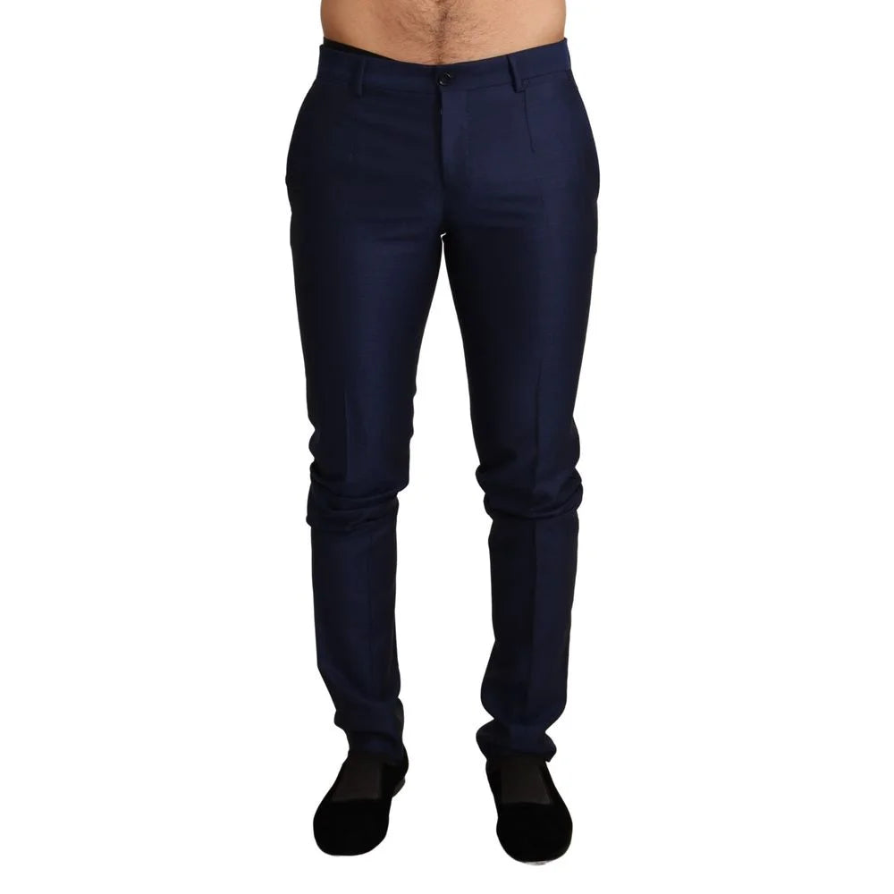 Dolce Gabbana Luxurious Wool Slim Fit Dress Trousers for Men Navy Blue &
