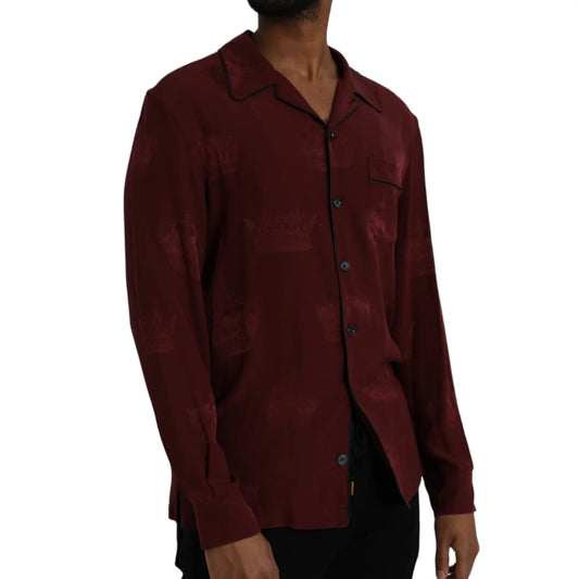 Dolce and Gabbana Maroon Crown Jacquard Shirt for Men &