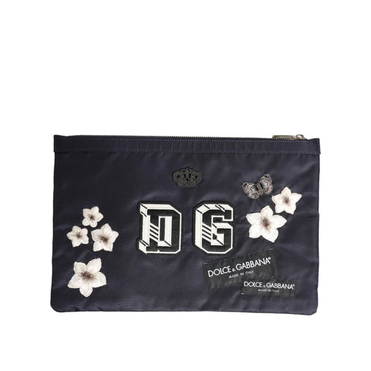 Dolce & Gabbana Nylon Clutch with Crown and Logo Patch Embellished