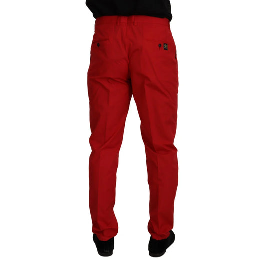Dolce & Gabbana Red Cotton Slim Fit Trousers Chinos Pants