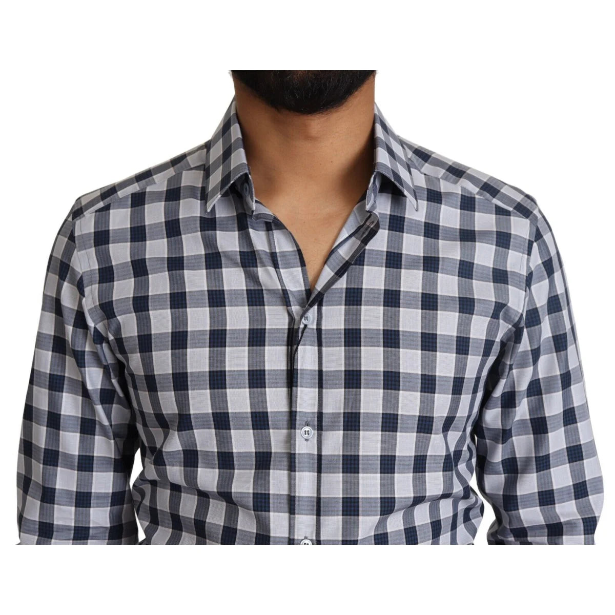 Dolce & Gabbana Slim Fit Blue White Check Cotton Shirt