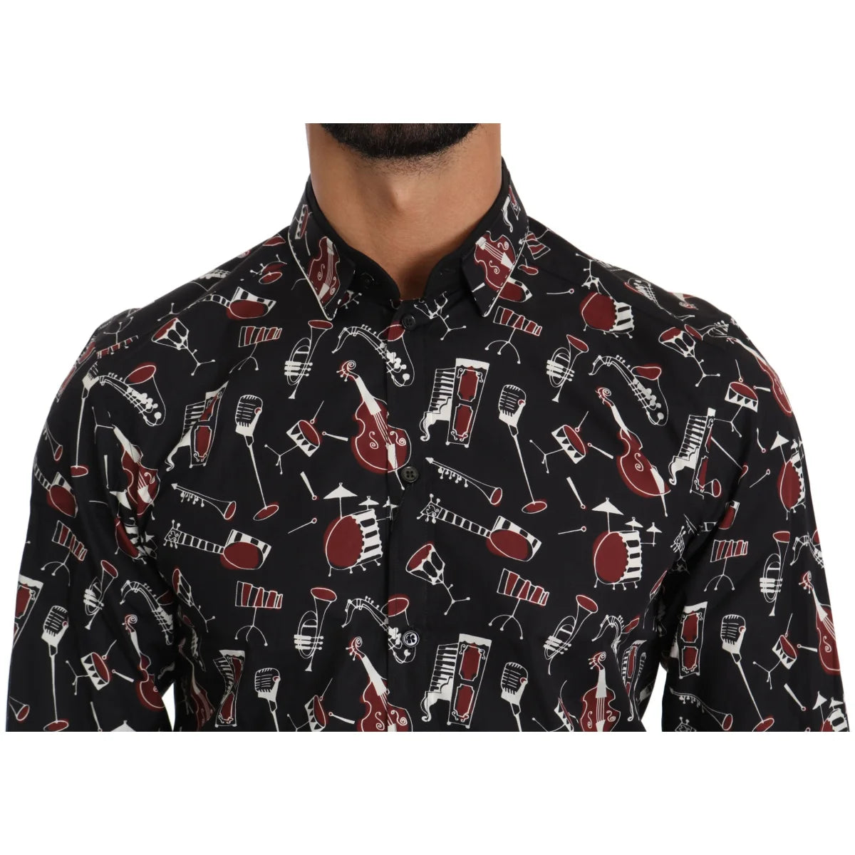 Dolce & Gabbana Slim Fit Casual Shirt with Black Musical Print
