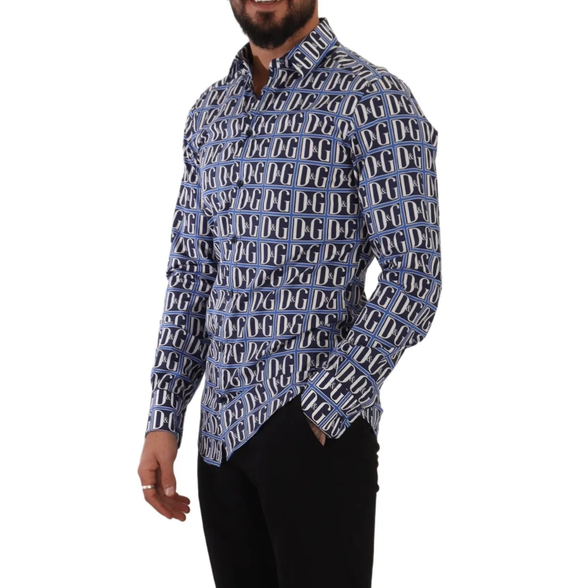 Dolce & Gabbana Slim Fit Shirt with Blue Logo Mania
