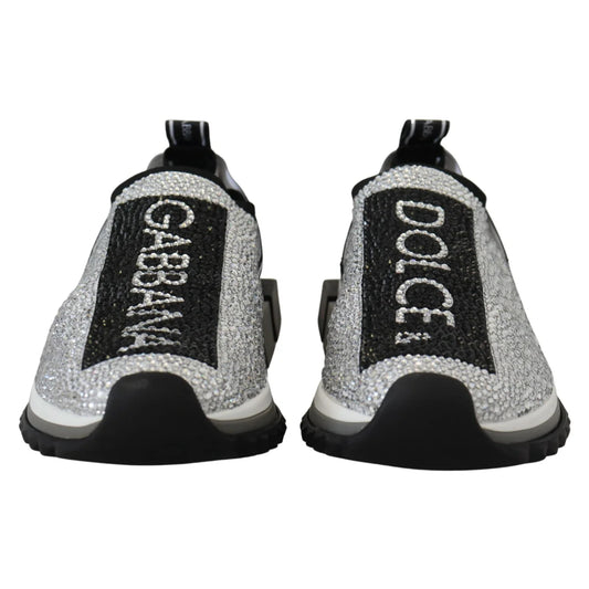 Dolce Gabbana Sorrento Sneakers Silver Rhinestones Ridged Rubber Sole &