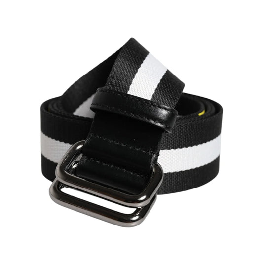 Dolce Gabbana Striped Nylon Belt with Logo and Leather Details &