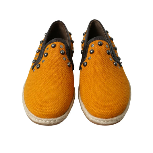 Dolce Gabbana Studded Loafers Canvas Slippers with Bold Silver Studs &